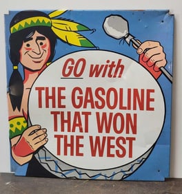 (Phillips 66) The Gas That Won the West Metal Sign w/Indian (TAC)