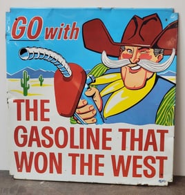 (Phillips 66) The Gas That Won the West Metal Sign w/Cowboy (TAC)