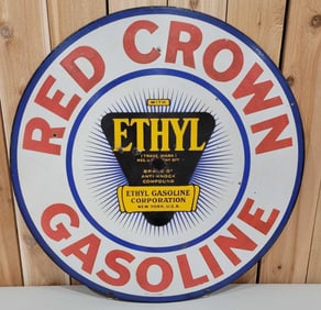 Red Crown Gasoline w/Ethyl Logo Porcelain Sign (TAC)