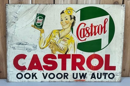 Rare Castrol w/Lady Holding a Can Metal Sign (TAC)