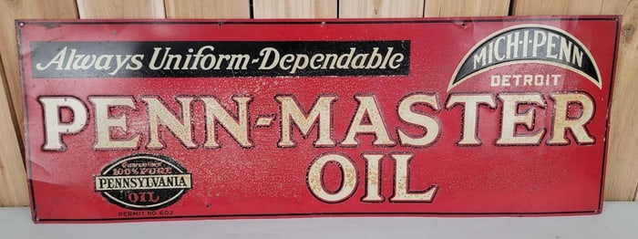 Rare Penn-Master Oil "Always Uniform-Dependable" Metal Sign (TAC)