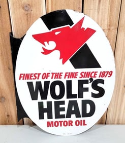 Wolf's Head Motor Oil Metal Flange Sign (TAC)