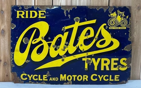 Bates Tyres Cycle & Motor Cycle w/Logo Porcelain Sign (TAC)