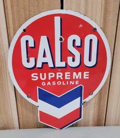 Calso Supreme Gasoline Porcelain Pump Sign (TAC)