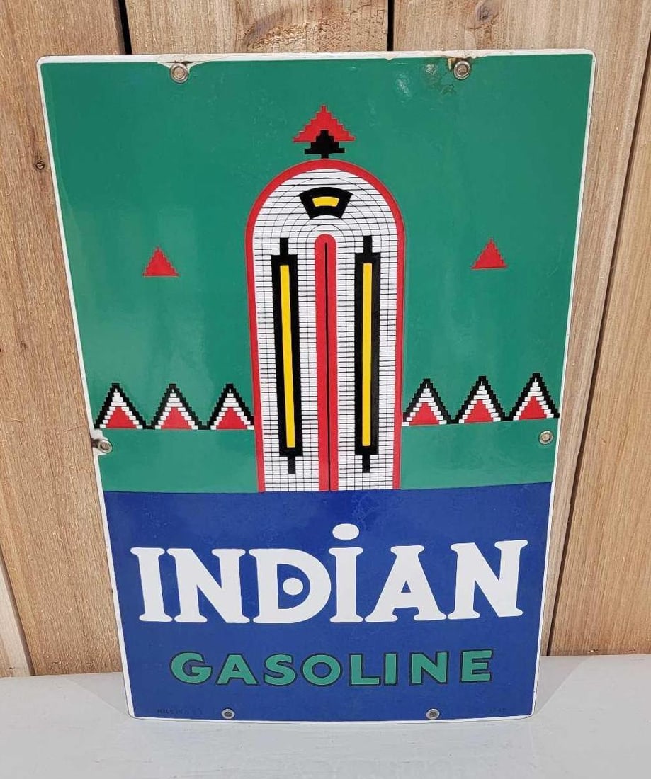 Indian Gasoline w/Logo Porcelain Pump Sign (TAC) (1 of 4)