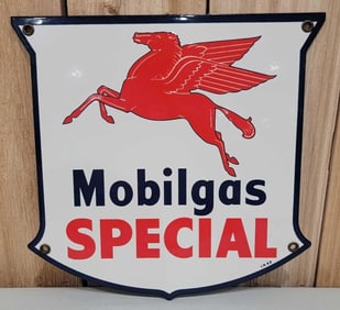 Mobilgas Special w/Pegasus Porcelain Pump Sign (TAC)
