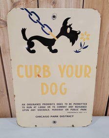 Chicago Park District "Curb Your Dog" Porcelain Sign (TAC)