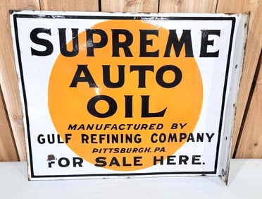Supreme Auto Oil Gulf Refining Co. Porcelain Flange Sign (TAC)