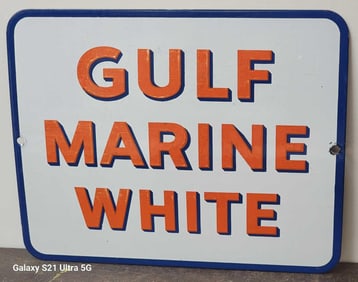 Gulf Marine White Porcelain Pump Sign (TAC)