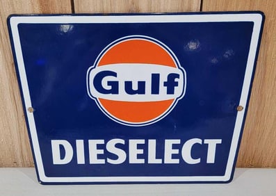 Gulf Dieslect w/Logo Porcelain Pump Sign (TAC)