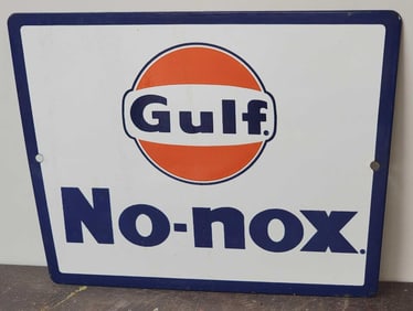 Gulf No-Nox w/Logo Porcelain Pump Sign (TAC)