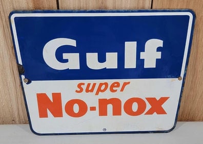 Gulf Super No-Nox Porcelain Pump Sign (TAC)