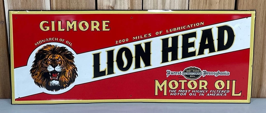 Reproduction Gilmore Lion Head Motor Oil Metal Sign (1 of 3)