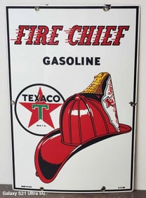Texaco (white-T) Fire Chief Gasoline Porcelain Pump Sign (TAC)