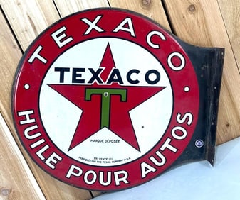 Texaco (black-T) Huile Pour Autos Porcelain Flange Sign (TAC)