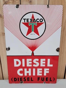 Texaco (white-T) Diesel Chief Porcelain Pump Sign (TAC)