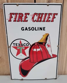 Texaco (white-T) Fire Chief Gasoline Porcelain Pump Sign