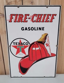 Texaco (white-T) Fire Chief Gasoline Porcelain Pump Sign