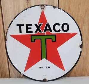 Texaco (black-T) Star Logo Porcelain Sign (TAC)