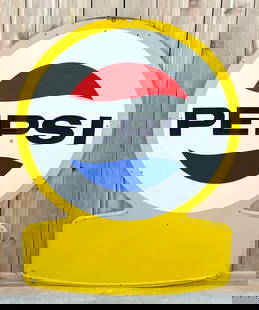 Pepsi w/Logo Metal Keyhole Shaped Sign (TAC): &nbsp;rated 8.75, 55"x41.5", the SST diecut sign has very good color and shine, has couple small spots in the field, has light wear around the perimeter. rarity 3, TAC #058055