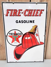 Texaco (white-T) Fire Chief Gasoline Porcelain Pump Sign