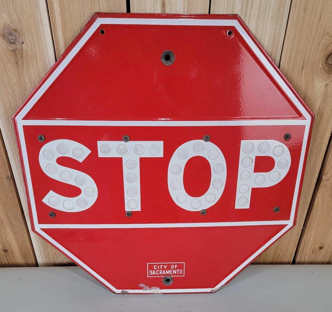 Porcelain Stop Sign w/Plastic Reflectors (TAC) (1 of 4)