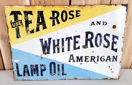 Use Tea Rose & White Rose American Lamp Oil Porcelain Flange Sign (TAC)