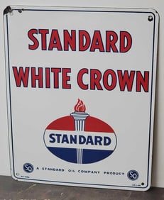 Standard White Crown w/Logo Porcelain Pump Sign (TAC)