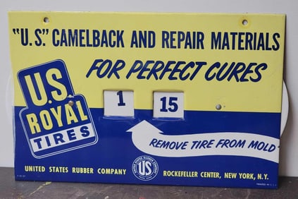 U.S. Royal Tires "Remove Tire From Mold" Metal Sign (TAC)