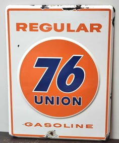 Union 76 Regular Gasoline Porcelain Pump Sign (TAC)