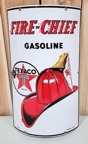 Texaco (white-T) Fire Chief Porcelain Curved Sign (TAC)