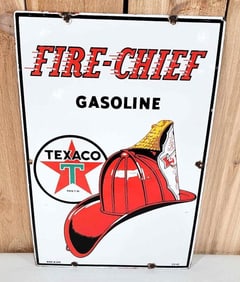 Texaco (white-T) Sky Chief Gasoline Porcelain Pump Sign (TAC)