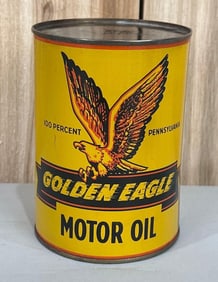 Golden Eagle Motor Oil Quart Round Metal Can
