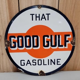 That Good Gulf Gasoline Porcelain Pump Sign (TAC)