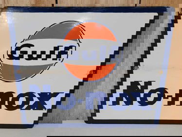 Gulf No-Nox w/Logo Porcelain Pump Sign (TAC)