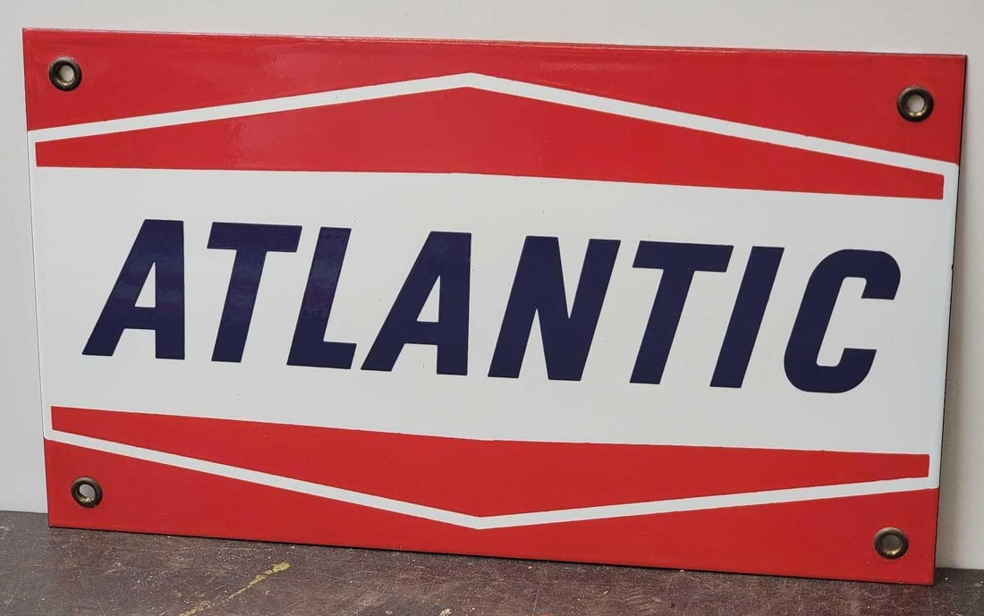 Atlantic w/Bent Lines Porcelain Pump Sign (TAC) (1 of 2)