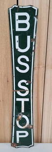 Bus Stop Porcelain Sign: rated 5, 29"x5.5", the DSP veritcal sign has chips and ceases.