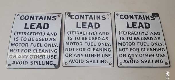 3-Contains Lead Porcelain Pump Sign