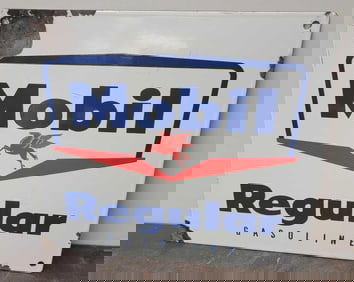 Mobil w/Small Pegasus Regular Gasoline Porcelain Pump Sign (TAC)