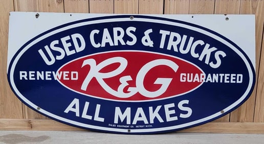 (Ford) R&G Used Cars & Trucks All Makes Porcelain Sign (TAC)