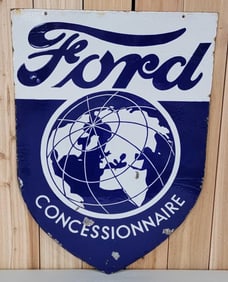 Ford Concessionaire w/World Logo Porcelain Sign (TAC)