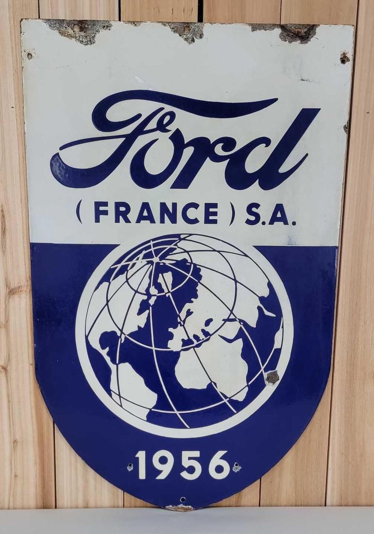 Ford (France) S.A. w/World Logo Porcelain Sign (TAX) (1 of 9)