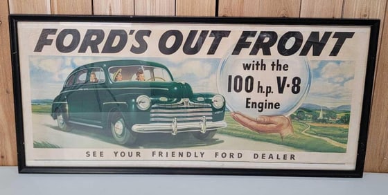 1940's Ford's Out Front "with the 100hp V-8 Engine" Poster Framed