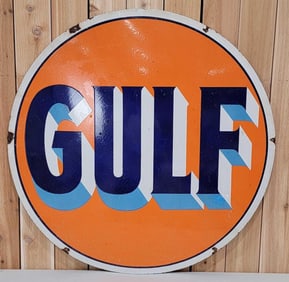 Gulf w/Baby Blue Shaded Letters Porcelain Sign (TAC)
