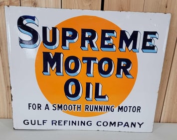 Gulf Supreme Motor Oil Porcelain Flange Sign (TAC)