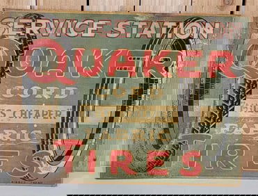 Quaker Cord Tires Service Station w/Image Metal Flange Sign (TAC)