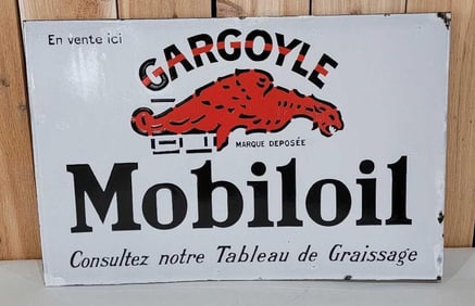Gargoyle Mobiloil Porcelain Flange Sign (TAC)