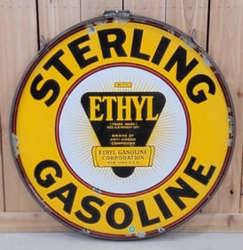 Sterling Gasoline w/Ethyl Logo Porcelain Sign (TAC)