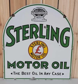 Sterling Motor Oil w/Logo Porcelain Tombstone Sign (TAC)