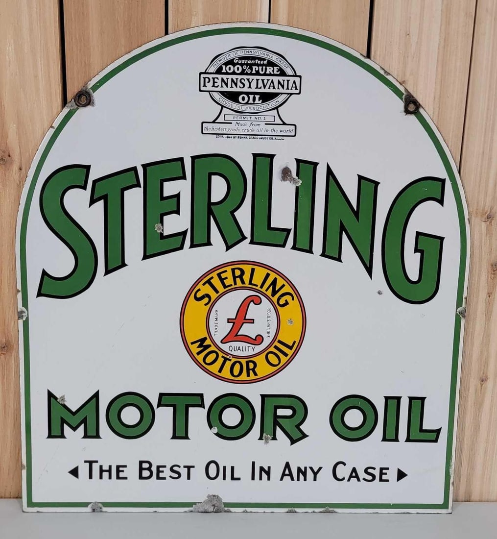 Sterling Motor Oil w/Logo Porcelain Tombstone Sign (TAC) (1 of 7)